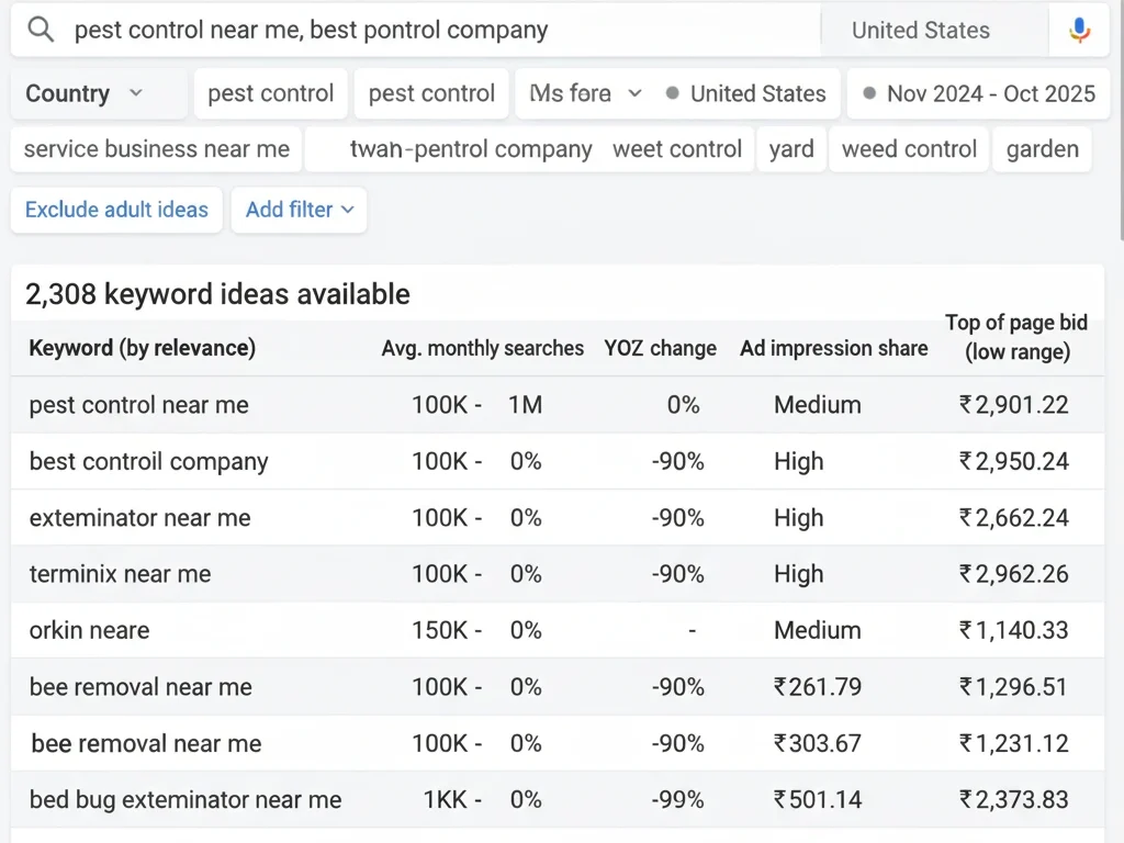 top pest control keywords.